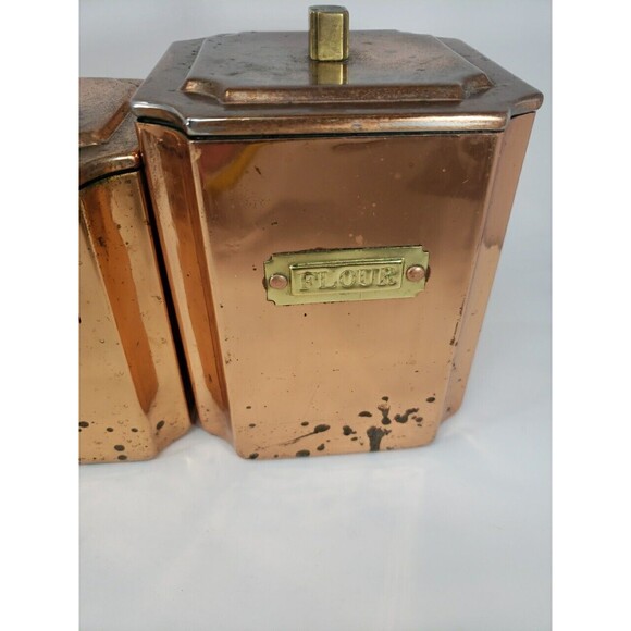 Copper Canister Set Square Vintage Made in Korea Lids Tea Sugar Flour Coffee - Picture 5 of 16